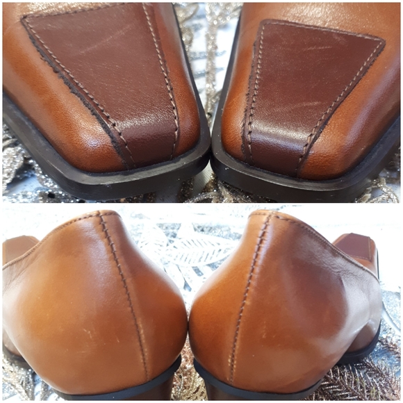 Italian Leather Shoe Block High Heel Cognac 40 - Picture 2 of 5